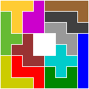  The 12 pentominoes arranged in an
8 by 8 square, with a 2 by 2 hole. 