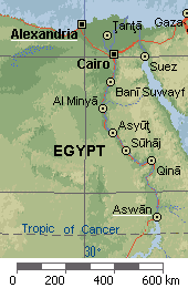  850 km from Alexandria   to Syene (Aswan) 