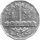  Reverse of 1951 Canadian Nickel 