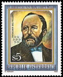  1992 Austrian stamp for the 250th
 anniversary of Franz-Joseph Mueller 